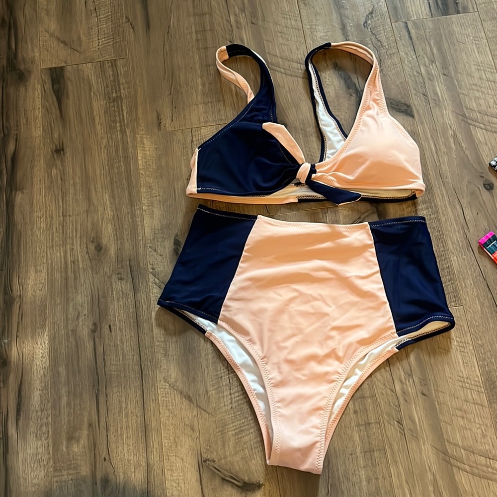 Blue and pink bikini